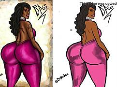 Thick booty Cherokee D'Ass illustration featuring curvy ebony model in anime hentai style