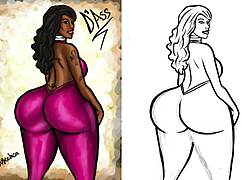 Thick booty Cherokee D'Ass illustration featuring curvy ebony model in anime hentai style