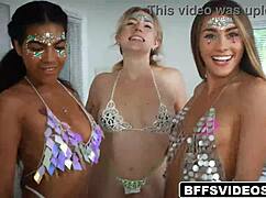 Are Maya Farrell and friends licking pussies at Fantasy Fest? Yes, and fucking big cocks too!