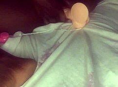 Riding dildo in pussy and anal till creampie 😏