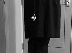 Crossdresser In Uniform Self-Bonds With Handcuffs