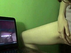 redhead milf reaches orgasm from dry humping while watching porn