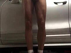 Spying on Gay Cock in the Garage Gym Workout