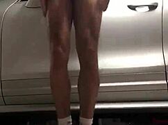 Spying on Gay Cock in the Garage Gym Workout