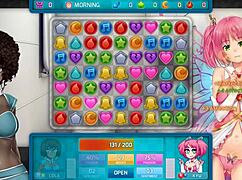 In the night club, ebony dancer with big tits seduces during huniepop game fun.