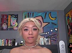 Watch the asian babe suck and ride cock in pov