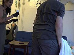 Couple Dying His Hair Brown in Fetish Clothed Style