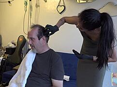 Couple Dying His Hair Brown in Fetish Clothed Style