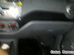 Sucking friend while driving, windows open, exposing in streets, husband filming from back.