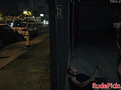 Petite teen with glasses gets dominated outdoors in pickup scene