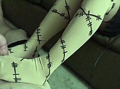 Asian Pantyhose Footjob Builds Pre-Cum with Big Cock