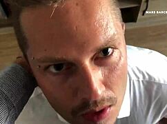 boss fucks intern bareback, cum on face at office