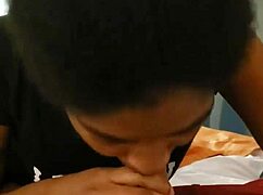 This ebony amateur is sucking like a pro in her first video.