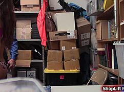 busty teen shoplifter gets deepthroat from store security in reality scene