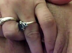 Using vibrator on her dry pussy lips intensely