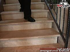 Blonde Babe In Red Fishnets Faces A Challenging Encounter