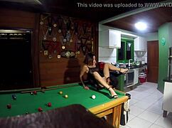 Milf lady enjoys sex with sulista on pool table at beach house