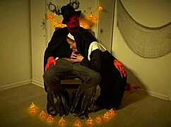 Pleasuring the pumpkin king by blowjob