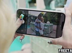 Blonde teen's outdoor selfie turns into wild monster cock action full movie