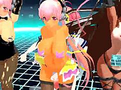 Four Anime Girls Sing and Strip Sensually