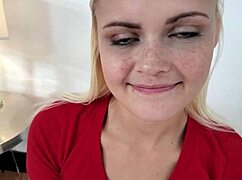 madison hart cute blonde teen 18+ gives huge cock no hands blowjob and swallows cum