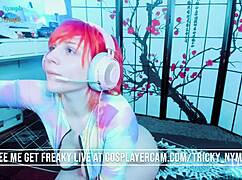 Alternate girl teases with webcam masturbation