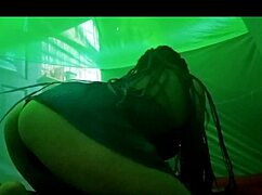 Sexy stepmother touches tits and ass sensually.