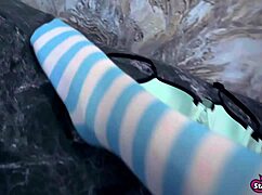 Foot fetish and blowjob - i let a guy cum on my legs in stockings pov