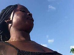 Crazy bitch twerks her big ass outdoors with joy