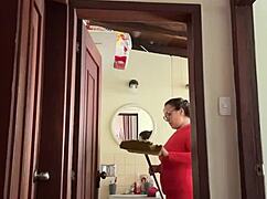 My neighbor's in the bathroom masturbating, what a cute MILF!