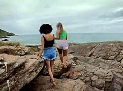 yo, first wild experience with mari and mih, two brazilian babes on the beach