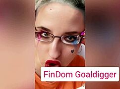 Blonde femdom instructs slave on jerk off domination