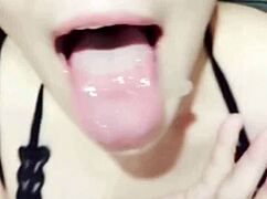 Asian fuck doll gets oral explosion and facial.