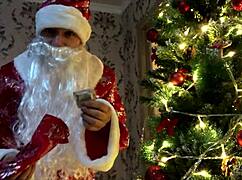 Bad santa claus wishes merry christmas with dirty talk and gay cum