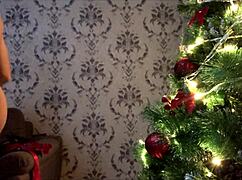 Bad santa claus wishes merry christmas with dirty talk and gay cum