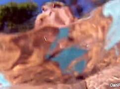 Dani Daniels dives into steamy pool fun with GoPro. Her oral skills shine by the water.