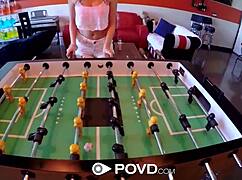 Alexis Adams in POV as loser eats winner out after blowjob.