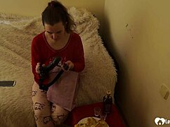 Wow, watch this hot stepdaughter pleasure herself wildly with a dildo!