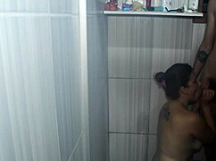 Two friends gangbang hot girl in shower.