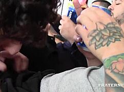 carter gets his fraternity initiation with the guys