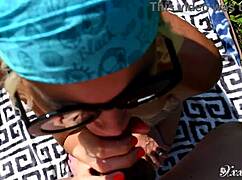 I suck big cock outside, cum on face.