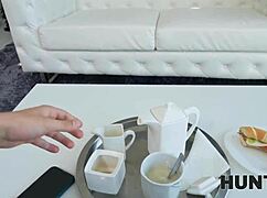 Blonde in uniform watches cuckold fuck session