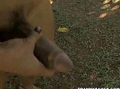 foxy brunette shemale jerks her cock outdoors, so hot