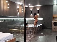 brunette in bathtub enjoys wild encounter with big black cock