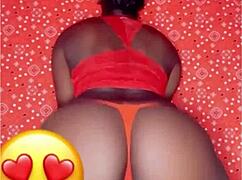 The sexy slim thick ebony queen strips naked, showcasing her big ass before reaching orgasm