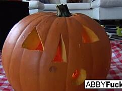 Abigail Carves Pumpkin Before Solo Play With Herself