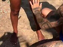 African Hottie in Micro Bikini Gets Oiled at Beach