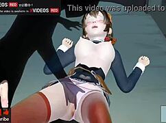 Uncensored hentai anime Konosuba Yunyun shows big tits. Her cumshot scene unfolds in wild 3D.