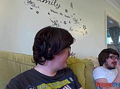 Busty British babe tricked into her first handjob and blowjob?