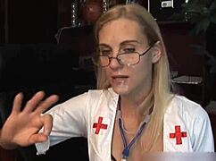 Doctor unloads huge cumshot on blonde nurse’s face in role play 😘